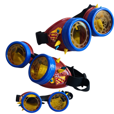 Superhero Superman Custom Goggles Upcycled Handmade Halloween costume kids and adults