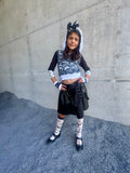 Black Vegan Leather skirt for girls full twirly skirt punk straps lace up front detail