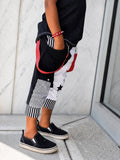 Kids Punk Star Jogger shorts Monochrome Kids mesh accents red suspender straps