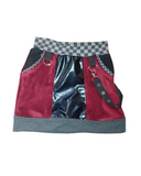 Burgundy Red Mini Skirt Punk  Corduroy Girls Fashion as seen in New York Fashion Week Handmade with checkered accents and vegan leather toddler big girls