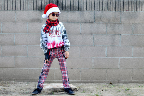 Kids Red Tartan Plaid Pants with Punk Straps Unisex Boys and girls