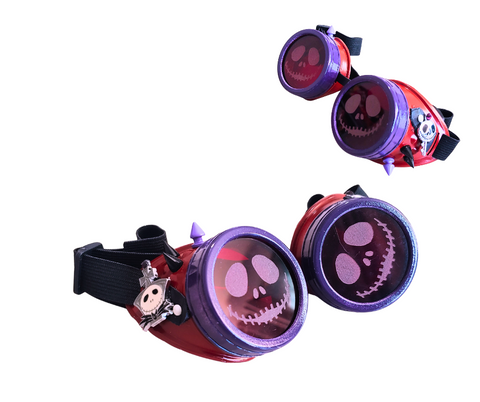 Nightmare Jack Skeleton Goggles OOAK Purple Red Spikes Steampunk Handmade
