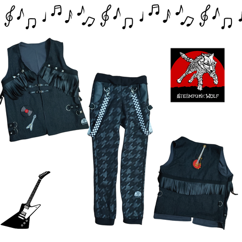 Little Rocker Outfit for Kids Pleather Houndstooth Pants and Fringe Vest