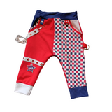 Patriotic Joggers Pants for kids Red White Blue Checkered Punk Straps Pockets Gender neutral