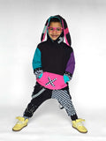 Rainbow Bunny Hoodie Long Ears Mesh Checkerboard Handmade Top Shirt Kids and Adults short or long sleeves
