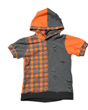 Fright Night Kids Shirt, Pants and Hoodie Top in Orange and Black Checkered Bat Print Boys Girls Clothes Mix and Match Halloween Punk Straps Pockets