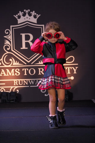 Plaid and Pleather Punk Girls Ruffled Skirt and Jacket from Dreams to Reality Runway