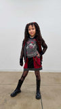 Burgundy Red Mini Skirt Punk  Corduroy Girls Fashion as seen in New York Fashion Week Handmade with checkered accents and vegan leather toddler big girls