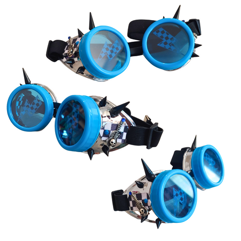 Checkered Bolt Goggles Eyewear Handmade Steampunk Costume Cosplay Spikes Kids Adults