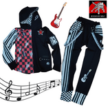 Rockstar Hoodie Shirt for kids with piano keys and electric guitars in red