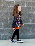 Halloween Nightmare Hoodie for Kids Vegan Leather Jack Skeleton Patch Handmade Clothing