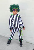 Kids Black and White Striped Skinny Pants with Punk Straps Beetlejuice Halloween costume Handmade boys girls