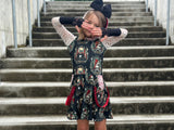 Mr and Mrs Skellington Girls  Dress Lace Hoodie Pockets Twirly Skirt Halloween Christmas Red Cream Black Handmade