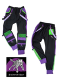 Black Street style Kids Pants with Punk Details Pockets Chains Straps Mesh Custom color options