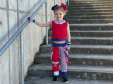 Patriotic Joggers Pants for kids Red White Blue Checkered Punk Straps Pockets Gender neutral