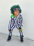 Kids Black and White Striped Skinny Pants with Punk Straps Beetlejuice Halloween costume Handmade boys girls