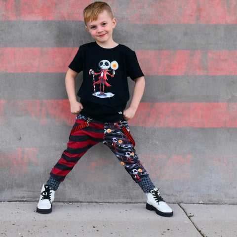Candy Cane Jack Harem Jogger Pants with Punk Straps for boys and girls
