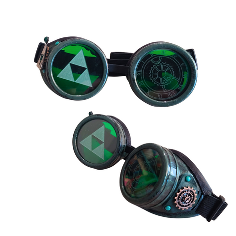 Zelda Steampunk Goggles OOAK Green Upcycled Charms kids adults Halloween costume gamer