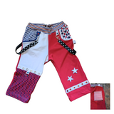 Kids Skater Style Shorts with Punk  Suspender Straps pockets checkerboard red blue white America patriotic
