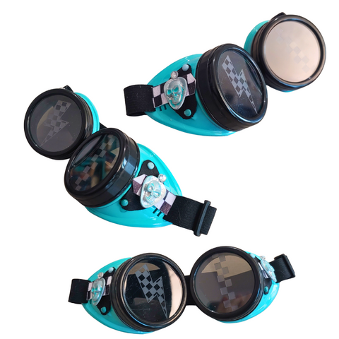 Checkered Bolt Eyewear Aqua Skulls Steampunk Goggles Cosplay Halloween Festival
