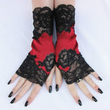 Red and Black Lace Fingerless Gloves for Big kids and Adults