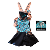 Chocolate Bunny Twirly Dress with Punk straps and hoodie for girls kids babies bunny ears Easter Teal Mocha Mousse