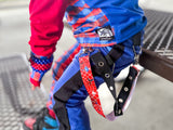 Spider Pants Kids Punk Style Pockets Suspender Straps Checkered red and blue boys fashion
