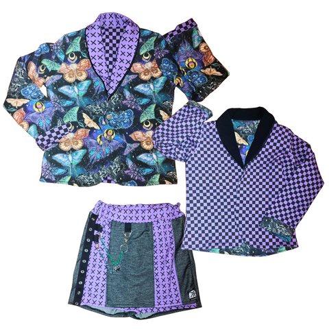 Moon Moth Blazer and Skort Set for girls from Dreams to Reality Runway Butterfly Purple Aqua Teal Skirt Shorts