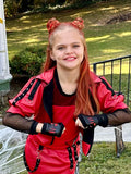 Kids Pleather Gloves Slasher Red & Black Fingerless gloves  Vegan Leather Kids Adults