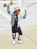 Lightning Bolt Jacket for Skater Kids Black White Checketed Zip Front Kids Boys Girls Handmade Fashion