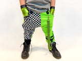 New Lime Green Pants for Kids Unisex Punk Style Checkerboard  Joggers Suspender Straps Boys Girls Handmade