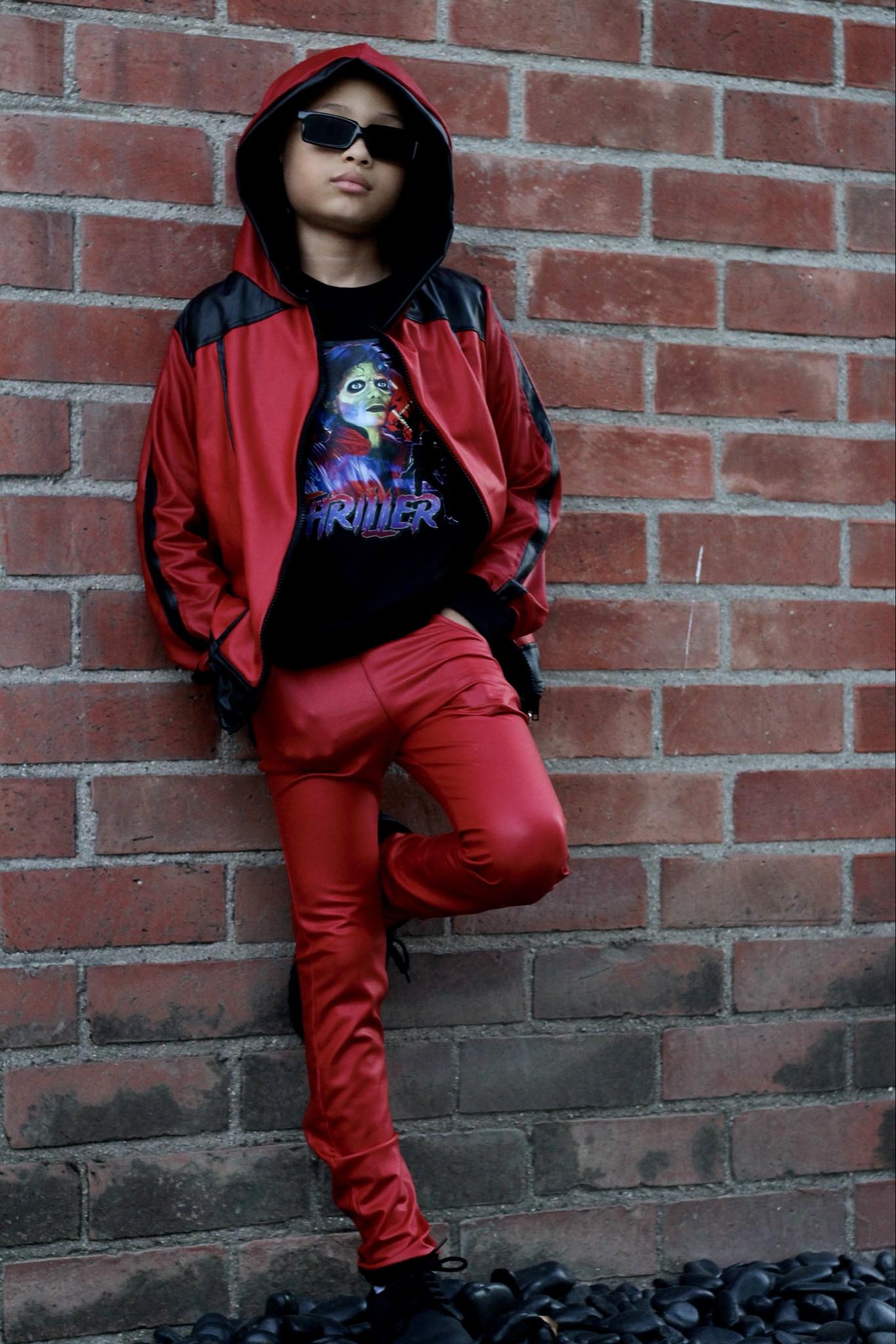 Red MJ Pants for kids unisex vegan leather Holiday Christmas Valentine Steampunk Wolf Kidz