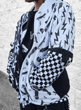 Lightning Bolt Jacket for Skater Kids Black White Checketed Zip Front Kids Boys Girls Handmade Fashion