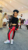 Red and Black Skinny Pants and Punk Crop from Dreams to Reality Runway Metal Chains Grommet Stud trim for girls