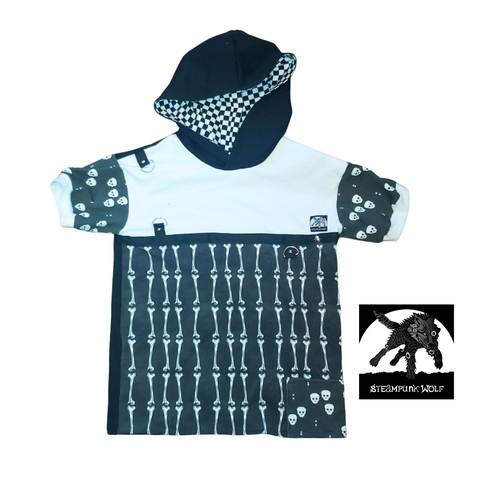 Bones Hoodie Shirt for Kids Oversized Checkerboard Monochrome Skeleton Pocket