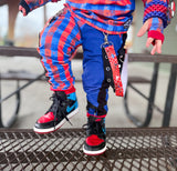 Spider Pants Kids Punk Style Pockets Suspender Straps Checkered red and blue boys fashion