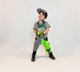 New Lime Green Pants for Kids Unisex Punk Style Checkerboard  Joggers Suspender Straps Boys Girls Handmade