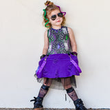 Spider Checks Pocket Dress for Girls in purple and green for Halloween