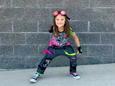 Zombie Collab Baggy Denim Kids Pants with Punk Straps Patches