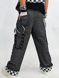 Z-Bolts Baggy Jeans for Kids and Adults 90's skater style dark denim pants with Checkered Star or Bolts patches Lots of pockets Suspenders