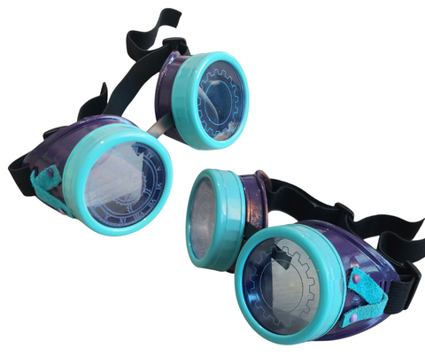 Purple Teal Steampunk Goggles Eyewear Handmade Leather accents cosplay Halloween costume