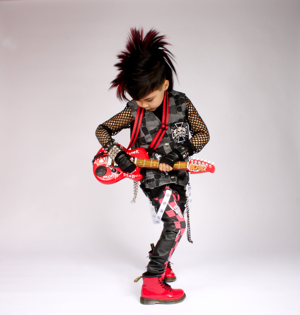 Punk Rocker Kids Punk Rocker Custom Outfit for Kids Red Guitar Pants and Denim And Plea ...