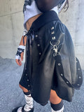 Black Vegan Leather skirt for girls full twirly skirt punk straps lace up front detail