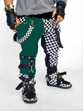 New Lime Green Pants for Kids Unisex Punk Style Checkerboard  Joggers Suspender Straps Boys Girls Handmade