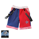 Kids Punk Patriotic Shorts with Star patch Suspender Straps pockets boys baby girls