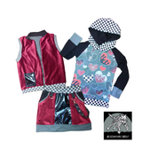 Corduroy Zip Vest for boys girls unisex style punk style burgundy red or black with checkered accents