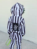Kids Black and White Striped Skinny Pants with Punk Straps Beetlejuice Halloween costume Handmade boys girls