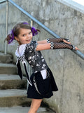 Punk Monochrome Bunny Dress for girls with pockets, twirly skirt, hoodie and custom color options!