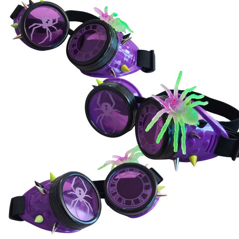 Spider Goggles with rubber spider Purple Eyewear Steampunk Style Handmade