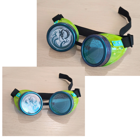 Metallic blue lime Dragon lens goggles Eyewear Handmade Steampunk Costume Cosplay Halloween
